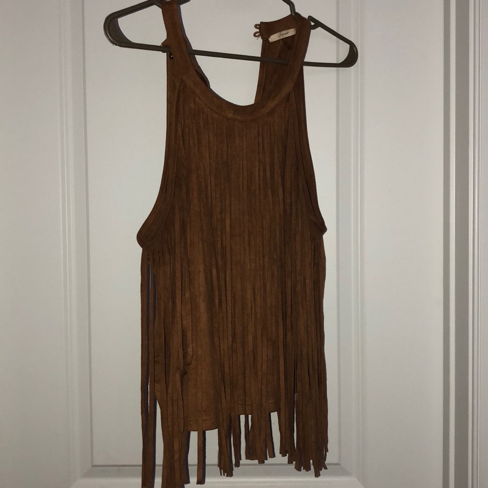 Tan Fringe Sleeveless Top
